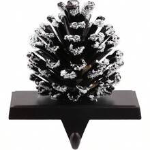 Pine Cone Stocking Holder With Snowflake, 3D Brown Metal Mantel Stocking Hangers Fireplace Mantel Decorations Holiday Supplies