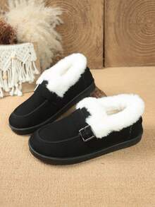Minimalist -On-On Snow Boots, Women's Black & Brown Suede Boots With Soft Lining And Buckle Decor, Cloud-Like Comfortable Winter Boots,Fur Boots - Black - View 2