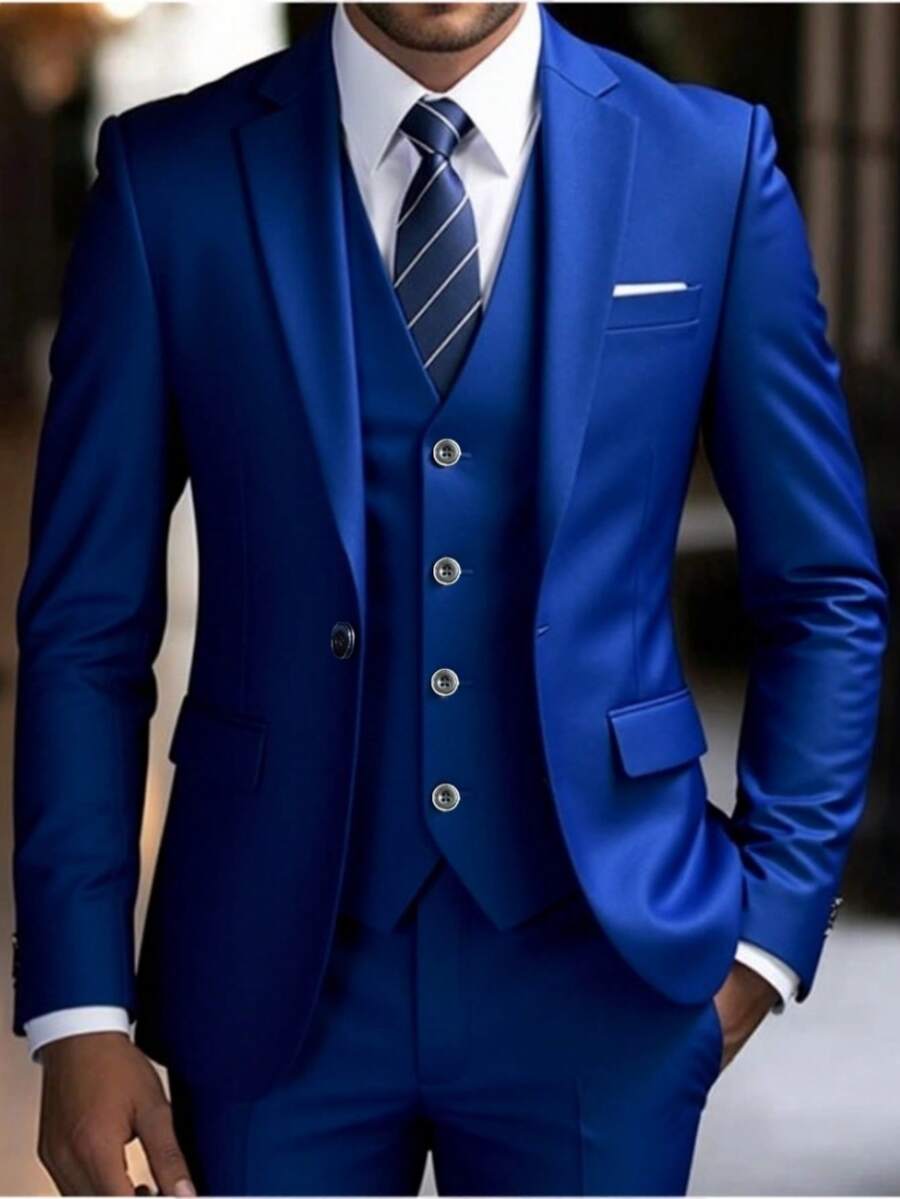 Caelus 高品质男士婚礼西装套装，包含外套、裤子和马甲，修身剪裁，男士礼服，定制英伦风新郎西装，商务正装