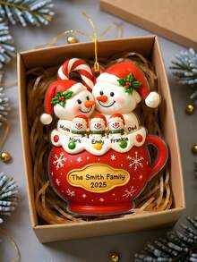 Personalized Family Snowman Christmas Decorations, Customizable With 1-10 Names And Text, 2025 Holiday Hot Cocoa Cup Design, Unique Holiday Commemorative Gift, Customized Name Christmas Tree Ornaments For Parents, Grandparents, Couples, Popular Family Christmas Decor Creativity, Personalized Home Decorations, Customized Name Christmas Gifts. - Multicolor - View 5