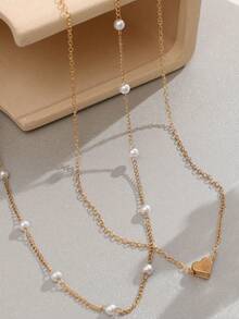 2pcs Heart-Shaped Pearl Pendant Necklace Set, Suitable For Daily Wear And Parties, Gift