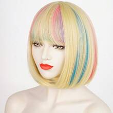 DColorful Bob Wig Short Rainbow AI Doll Look Wig For Halloween Movie Costume Cosplay - Tóc vàng, Hỗn hợp, Hồng, Xanh lam, Tóc bob - Xem 4