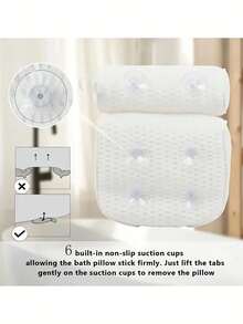 1pc Bathtub Pillow, Neck And Back Support, 4D Mesh Bath Pillow With 6 Suction Cups And Hooks, Bathroom Accessories, Comfortable Bathing, Bath Sponge, Body Scrub, Bathroom Set, Bathroom Accessories Set, Bath Sponge, Bath Gloves - White - View 4