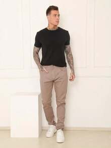 Men's Slim Fit Lycra Dress Pants With Built-In Pocket - Khaki - View 3