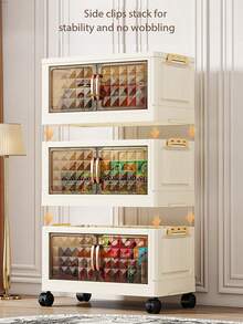 1pc 50cm/19.69in Wide Folding Storage Cabinet, Clothes Closet Storage Box, Portable Wardrobe, Double Door Folding Box, 1-6 Layers Optional, Thickened Double Door With Wheels Storage Cabinet, Home Use No-Installation Organizer Rack, Organize Clothes & Toys Plastic Folding Storage Cabinet