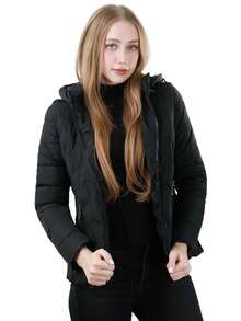 Leichte Steppjacke für Damen, einfarbig, mit Tasche, Kordelzug und Reißverschluss - Schwarz - Übersicht 2