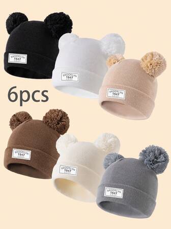 6pcs Baby Knit Hats, 8 Colors Available, Thick & Warm For Winter, Minimalist & Cute Style, Suitable For 1-6 Years Old Children Outdoor Hiking/Skiing And Daily Winter Wear, Random Color