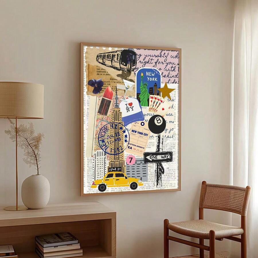 1 Stück ungerahmtes New York City Vintage Preppy Wandkunstposter, Retro-Zeitungsdruck Y2K Leinwanddruck, minimalistisches ästhetisches Dekor Gemälde für Studentenwohnheim, Wohnzimmer, Schlafzimmer, moderne Heimdekoration