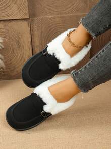 Minimalist -On-On Snow Boots, Women's Black & Brown Suede Boots With Soft Lining And Buckle Decor, Cloud-Like Comfortable Winter Boots,Fur Boots - Black - View 4