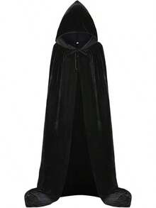 Unisex Hooded Cape Long Velvet With Hood Halloween Cosplay Costumes 43-71inches - Green - View 1