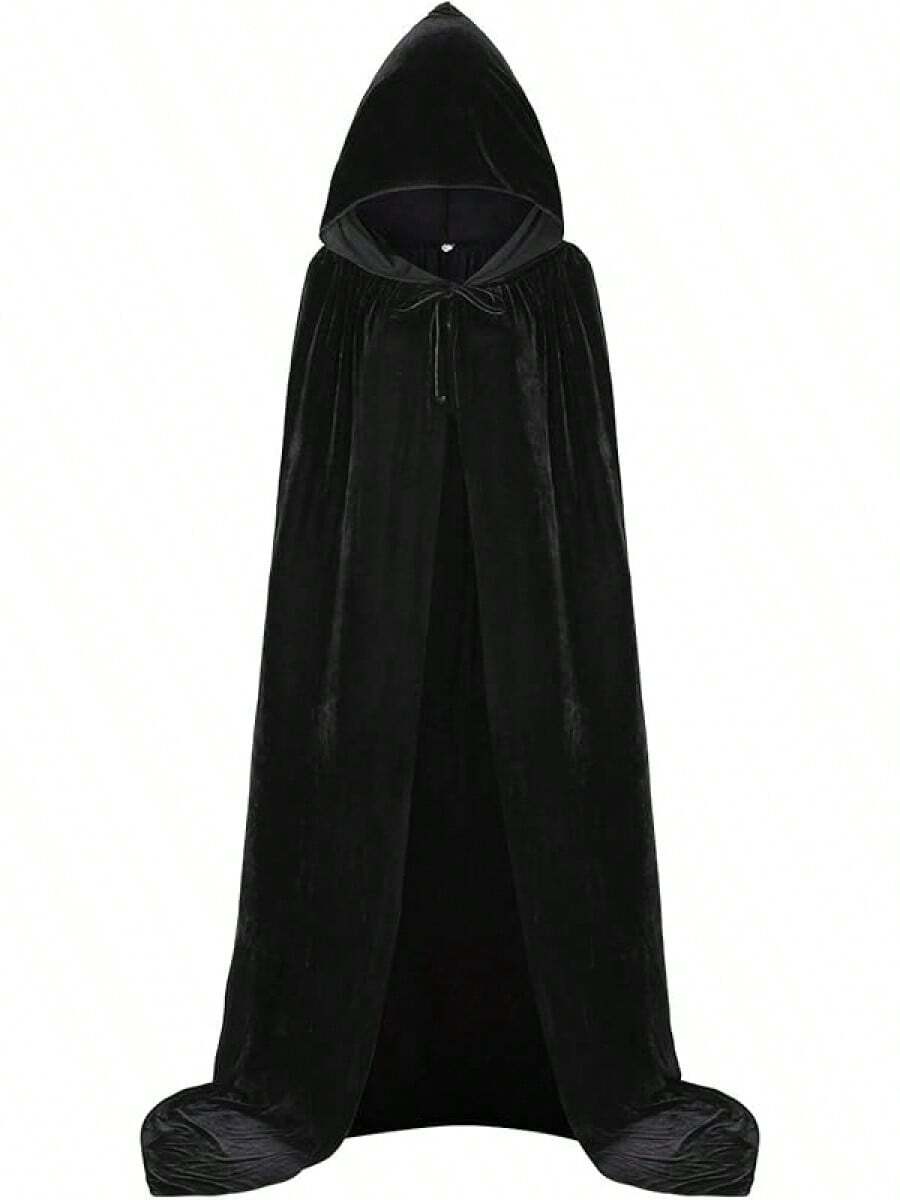 Unisex Hooded Cape Long Velvet With Hood Halloween Cosplay Costumes 43-71inches - Green - View 1