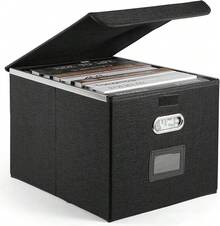 TECHVIDA Caja de Almacenamiento de Archivos con Tapa, Caja Organizadora de Achivos Portátil de Lino, Almacenamiento Plegable, Caja Organizadora de Archivos con, Apto para Oficina o Hogar (Negro) - Negro - Ver 1