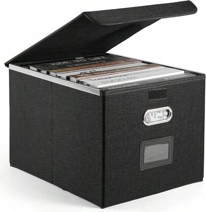TECHVIDA Caja de Almacenamiento de Archivos con Tapa, Caja Organizadora de Achivos Portátil de Lino, Almacenamiento Plegable, Caja Organizadora de Archivos con, Apto para Oficina o Hogar (Negro)