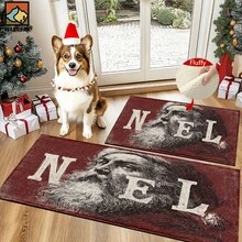 1 pieza Alfombra de baño con patrón retro de Papá Noel, hecha de cachemir sintético y decorada con peluche, adecuada para baños, entradas, cocinas y decoraciones navideñas. Se puede lavar a máquina y es un gran regalo.