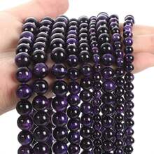 1pc 15-Inch Purple Tone Natural Stone Round Beads, Amethyst/Purple Tiger Eye/Purple Agate Etc. Calming, Protective, Attracting Good Luck Healing Stones, Suitable For DIY Jewelry Making/Bracelets/Necklaces And Craft Accessories