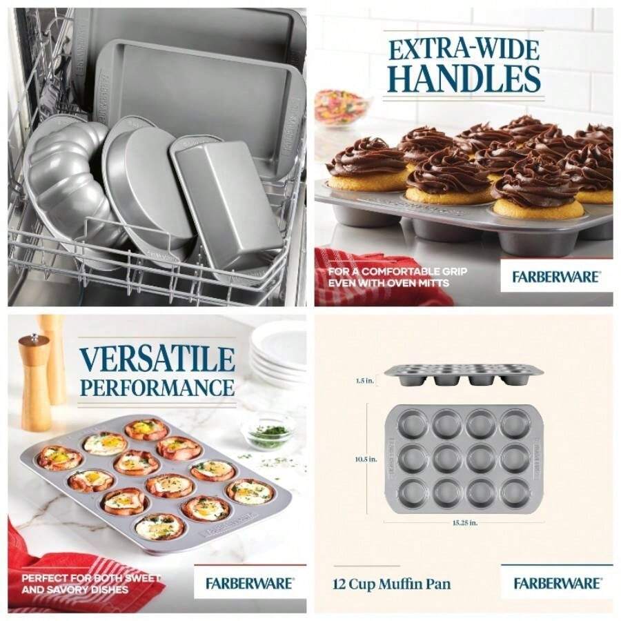 - Molde antiadherente para magdalenas 12 tazas, 12 tazas, color gris - Muffin de 12 tazas - Ver 1