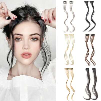 2pcs Synthetic Hair Bangs Clips Front Side Long Bangs Fake Fringe Clip In Hair Extensions Accessories For Women