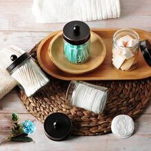 Amolliar 4 Pack Apothecary Jars Bathroom Vanity Storage Organizer With Stainless Steel Lids AndCute Stickers Qtip Dispenser Holder For QtipsCotton Swabs Makeup Sponges Oil Rubbed Bronze (QDS726)