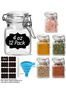 ComSaf 4-Ounce Glass Jars With LIDS, 12 Mini Sealed Glass Jar Sets, With 24 Labels And Pens, Spice Jars, Small Mason Jars, Square Cans With Sealed Steel Wire Clamping Devices, Labels, And Funnels For Jam, Honey, Kitchenware, Wedding Decorations, Etc - Multicolor - View 14