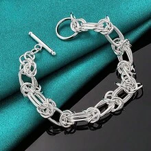 Pulsera de cadena de doble anillo chapada en plata de ley 925 para mujeres, joyería de moda para boda y fiesta