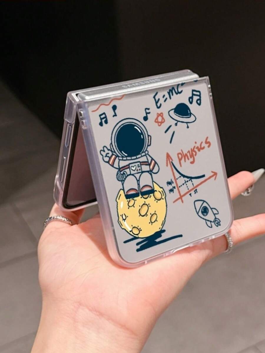 1pc Fashionable And Simple Frosted PC Material Cute Astronaut Element Folding Phone Case, Can Protect And Prevent Falling: SamsungGalaxy Zflip 3/Zflip 4/Zflip 5/Zflip 6/Zflip 7/OPPO Find N3 Flip/ Razr 50 Ultra/ Razr 60 Ultra/ Razr 60/ Razr 50/XiaomiMIX Flip/Galaxy Z Flip7 FE - Clear - View 1