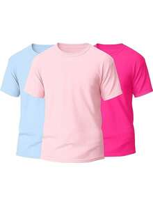KIT 3 Basic Plain Men's T-Shirts 100% Cotton 30.1 - 淡藍色+淡粉紅色+粉紅色 - 查看 1
