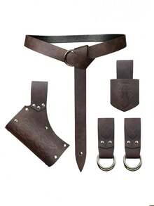 5pcs/Set Vintage Viking Style Faux Leather Belt, Suitable For Men And Women, Party, Performance, Costume Accessories Old Money Vintage Autumn/Fall Urban Outfit Classic Christmas Winter Fashion Daily Men Boyfriend Gift