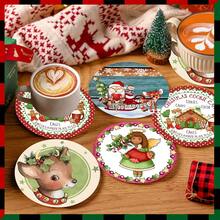 4pcs/8pcs Christmas Themed Coasters, Christmas Pattern Absorbent Pads For Coffee, Drinks, Kitchen, Table, Room, Bar Decor, Holiday Gifts