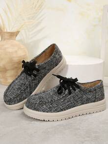 1 paire de nouvelles chaussures de sport casual pour femmes, couleur unie, tricot sport à lacets, convient pour le casual, les vacances, la maison, le bureau, toutes les saisons - Gris - Voir 7
