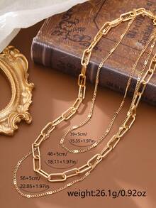 Nooxian 3 件套金色链条项链，时尚简约休闲独特链条分层项链，适合女士（无礼盒，扁平间距和距离位置随机） - 金黃色 - 查看 6