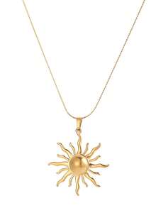 1pc Adjustable Gold Sun Pendant Necklace, Vintage Style Gold Sun Shaped Pendant With Radiant Sunburst Details, Fashionable Jewelry Suitable For Autumn, Beach Vacation, And Daily Wear
