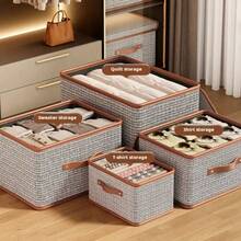 1pc Chic Houndstooth Fabric Storage Box With Faux Leather Handles - Portable Odor-Free Oxford Cloth Organizer With Hook-And-Loop Fastener Closure And Lid For Clothes And Linens, Closet Storage Solution For Dorm And Home, Space-Saving Lightweight Organizer, Durable Craft Pattern, Easy Stackable Design, Travel-Friendly, Fashion-Driven Home Organization, Premium Fabric Box For Garments And Linens - Multicolor - View 4