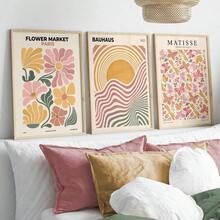 Bộ 3 tranh nghệ thuật trừu tượng phong cách Bohemian hình bướm và chợ hoa, tranh phong cách Bauhaus, tranh triển lãm Matisse, tranh hoa, tranh in nghệ thuật cổ điển, tranh chợ hoa, thích hợp trang trí phòng ngủ, phòng khách, phòng ăn, hành lang, có thể mua thêm khung gỗ. - Nhiều màu - Xem 1
