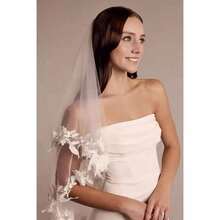 1 pieza Velo de novia de estilo vintage de doble capa, decoración de encaje y flores de alta gama para fotografía