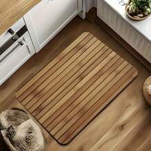 1pc Natural Bamboo Wood Grain Bath Mat - Non-Slip, Super Absorbent Silicone Bathroom Carpet, Quick Dry, Suitable For Bathroom, Kitchen, Living Room, Cafe, Bar, Garden - Essential Personal Care Gift, Ideal For Bathroom Decor.