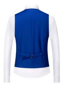 Caelus 高品质男士婚礼西装套装，包含外套、裤子和马甲，修身剪裁，男士礼服，定制英伦风新郎西装，商务正装 - 寶藍色 - 查看 6