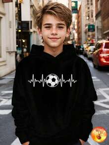 1pc Tween Boy Casual Printed Pullover Sweatshirt, Warm Thermal Lined, Colorful & Fun Design To Inspire Young Imagination, Autumn/Winter - Black - View 7