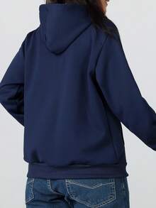 Women's Windproof Warm Sweatshirt - Winter Running Hooded Sweatshirt With Pockets, Suitable For Hiking And Fitness - Blue - View 5