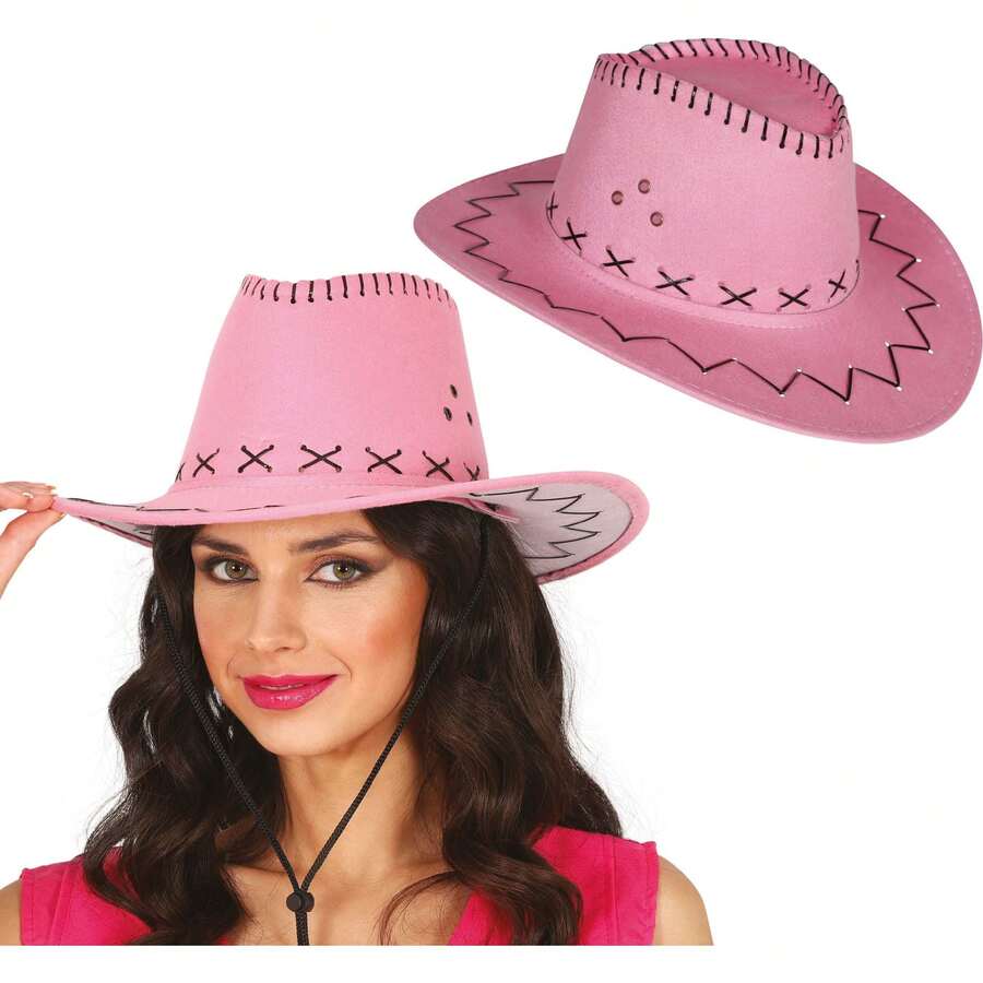 Fiestas Guirca Cappello da cowboy per adulti e bambini, design classico in imitazione pelle con dettagli decorativi, accessorio elegante e resistente, ideale per costumi, feste a tema ed eventi western - Rosa - Visualizzare 1