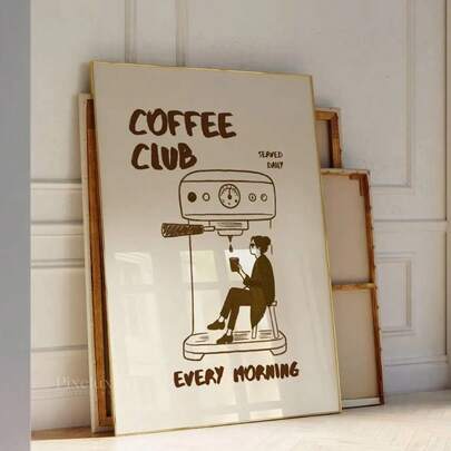 1pc Vintage Coffee Club Wall Art Print - Retro Canvas Poster With Black & White Coffee Machine Design, Unframed Indoor/Outdoor Decor For Living Room, Bedroom, Kitchen, Office - Ideal Housewarming Gift, Coffee Bar Accessories
