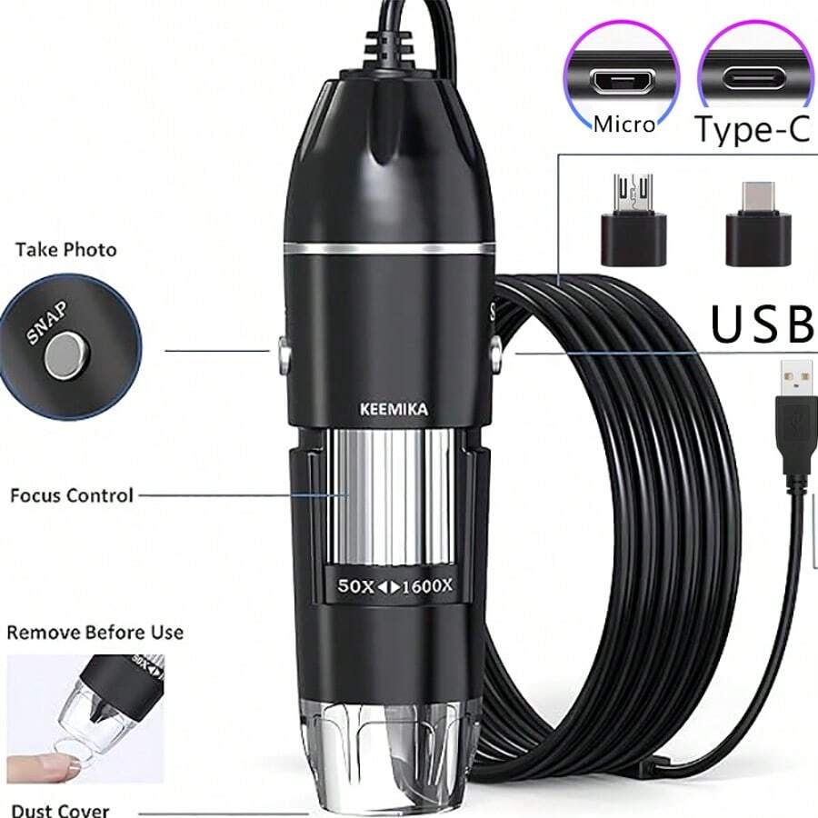 50X-1600X USB Digital Microscope Suitable For Android Phones & Tablets, Windows, Linux, Endoscope Handheld Mini Magnifier Camera For Coins, Face, Skin, Scalp