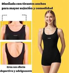 Traje De Baño Deportivo Mujer Natación + Gorra Y Goggles - Negro-XXL - Ver 5
