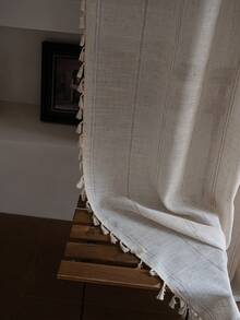 Bubaba 1 件亚麻纹理米色简约卧室窗帘，北欧现代手工刺绣流苏设计家居装饰窗帘，适用于卧室、厨房、餐厅、门、橱柜、窗户、节日装饰，四季皆宜 - 米色 - 查看 8