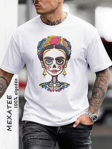 Men's Gift | Unisex Day of the Dead Sugar Skull T-Shirt | 100% Cotton | 180G Heavyweight | Perfect for Dia de Muertos & Halloween | Crewneck Tee for Him & Her - Blanco - Ver 1