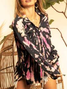 Vintage Multi Color Dyed Button Up Shirt - Black - View 5