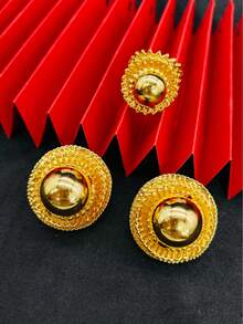 1 Collana, 1 Paio di Orecchini, 1 Bracciale, 1 Anello, 1 Catena per Capelli, 1 Fermaglio per Capelli, Set di Gioielli alla Moda Placcato Oro con 6 Ciondoli Rotondi per Donne, Adatto per Spose Europee, Mediorientali, di Dubai, Africane, Matrimoni, Feste, Ognissanti, Natale, Compleanni, Uso Quotidiano