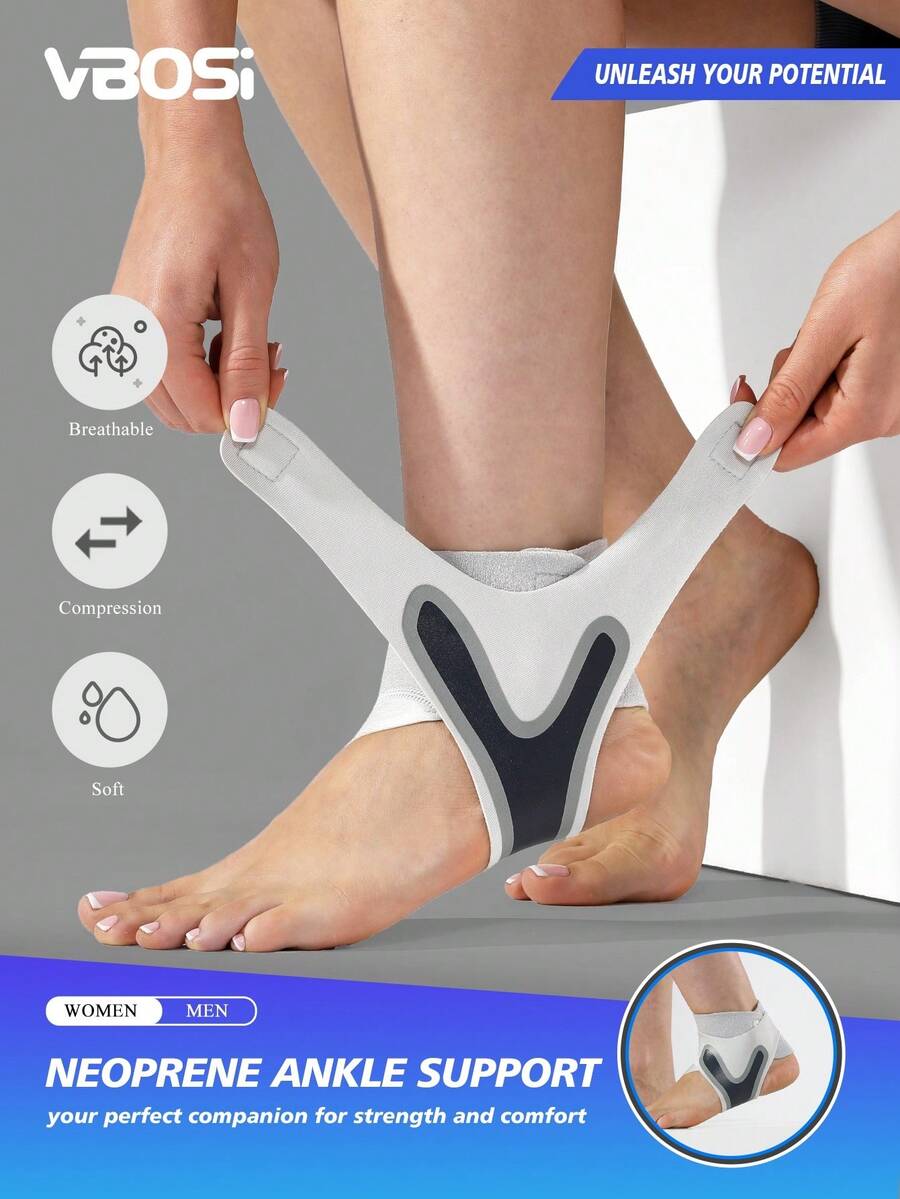 VBOSI 1 Piece Women Men Neoprene Breathable Adjustable Ankle Support Sleeve For Basketball Cycling Running - Xám - Xem 1