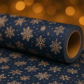 1 Roll Length, 16.9x118 Inches, High-End, Dark Blue Snowflake Wrapping Paper Roll - Thickened Waterproof Buffalo Paper With Plastic Core Double-Sided Winter Snowflake Gift Wrapping Paper, Suitable For Christmas, New Year, Birthday Party Decoration - Elegant Dark Blue And White Snowflake Design, Luxury Big Gift Wrapping Paper