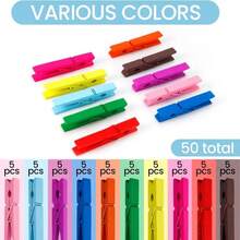 50PCS Colored Wooden Clothespins, 29inch 10 Color Clothes Pins For Clip Pictures Photos Decorative, Small Colorful Wood Decoration Closepins Clips,10 Color Each 5Pcs (Colored) - 黑色 - 查看 3