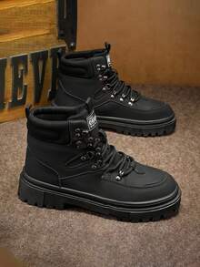 New High-Top Versatile Boots, Leather Shoes, Work Boots, Casual Boots With Zipper, Popular High-Top Big Head Leather Boots, Size 39-46 - Black - View 6